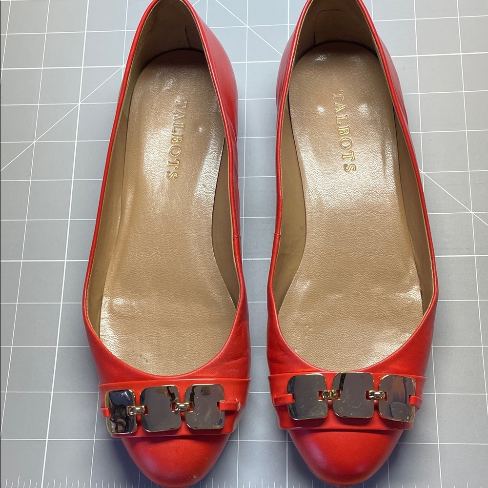 Talbots Tomato Red Flats with Gold Accents